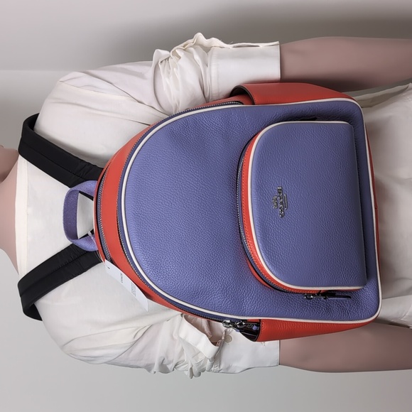 Coach CR768 Court Backpack In Colorblock Silver/Light Violet/Electric Coral - Picture 2 of 16